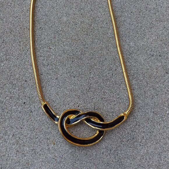 "KENNETH LANE" Black and Gold Choker Collar Necklace Enameled Infinity Knot - Picture 1 of 16